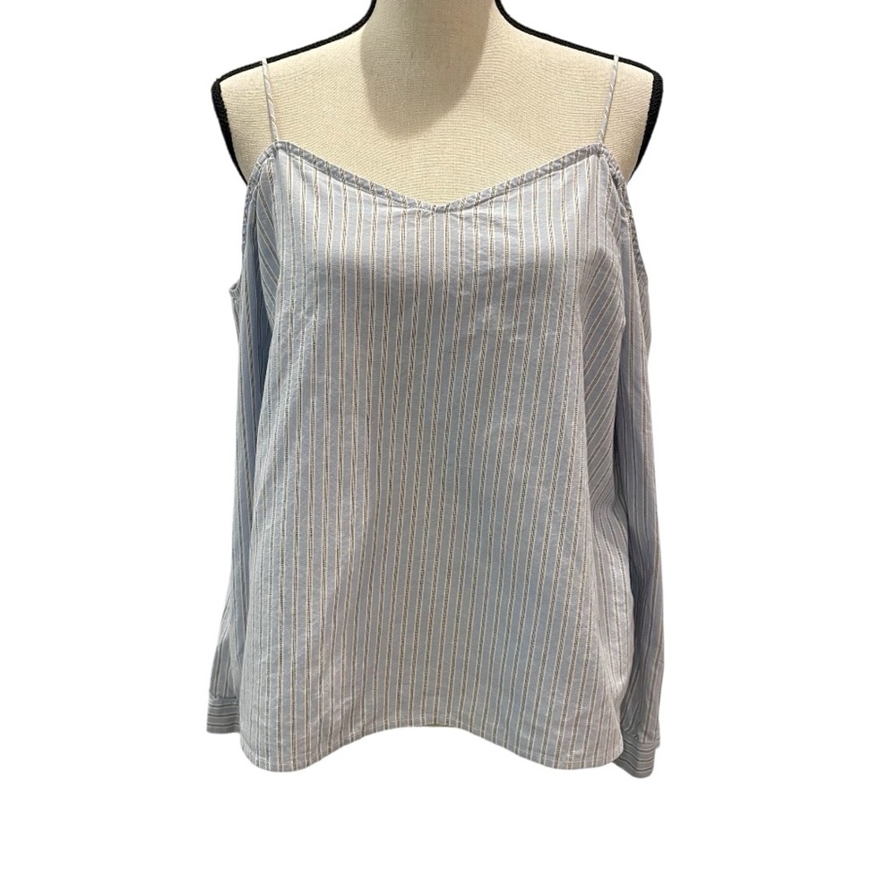 Calvin Klein Jeans Blue and White Striped Cold Shoulder Top - Picture 2 of 7